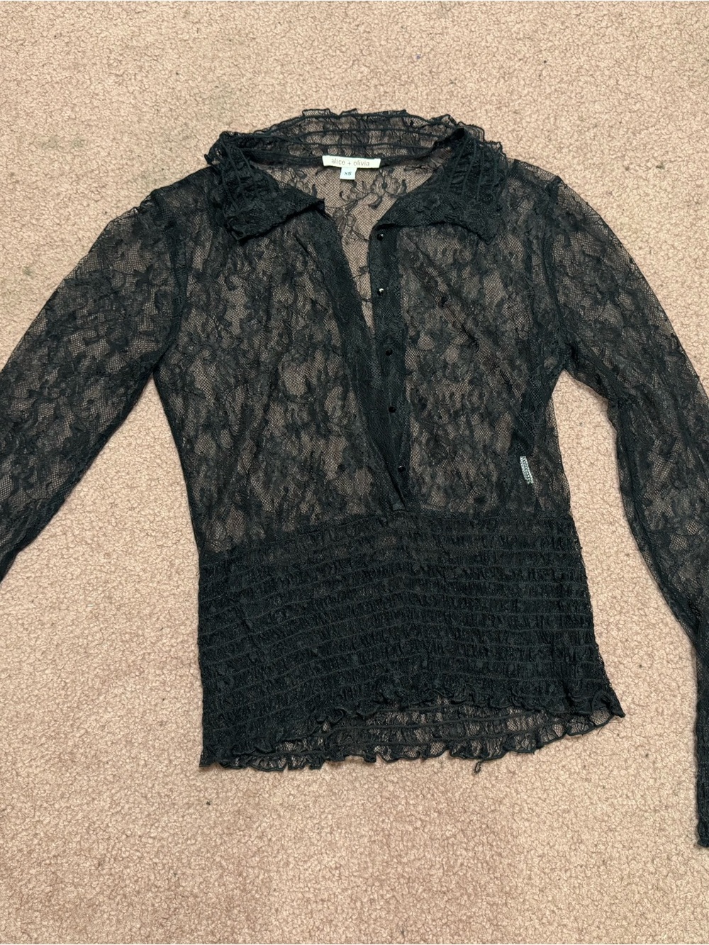 Alice + Olivia Black Lace Long Sleeve Blouse